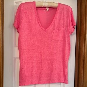 J. Crew Linen pink V-Neck Women's t shirt